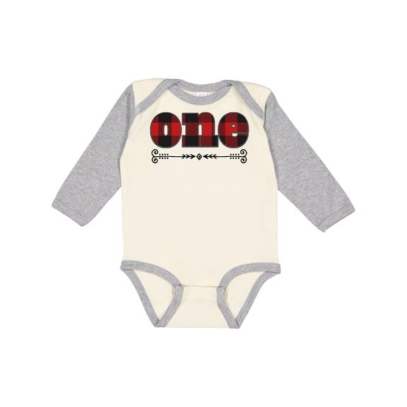 Inktastic First Birthday Buffalo Plaid Lumberjack Boys or Girls Long Sleeve Baby Bodysuit