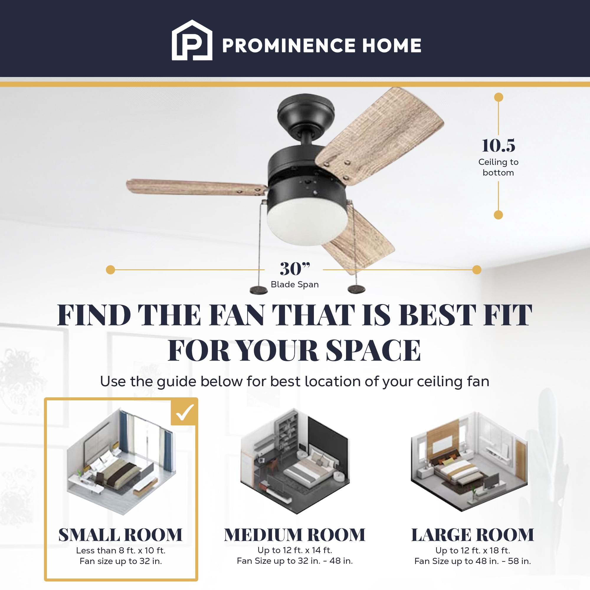 Prominence Home Rawling 30 Inch Indoor LED Ceiling Fan with Light and Pull Chain, Bronze