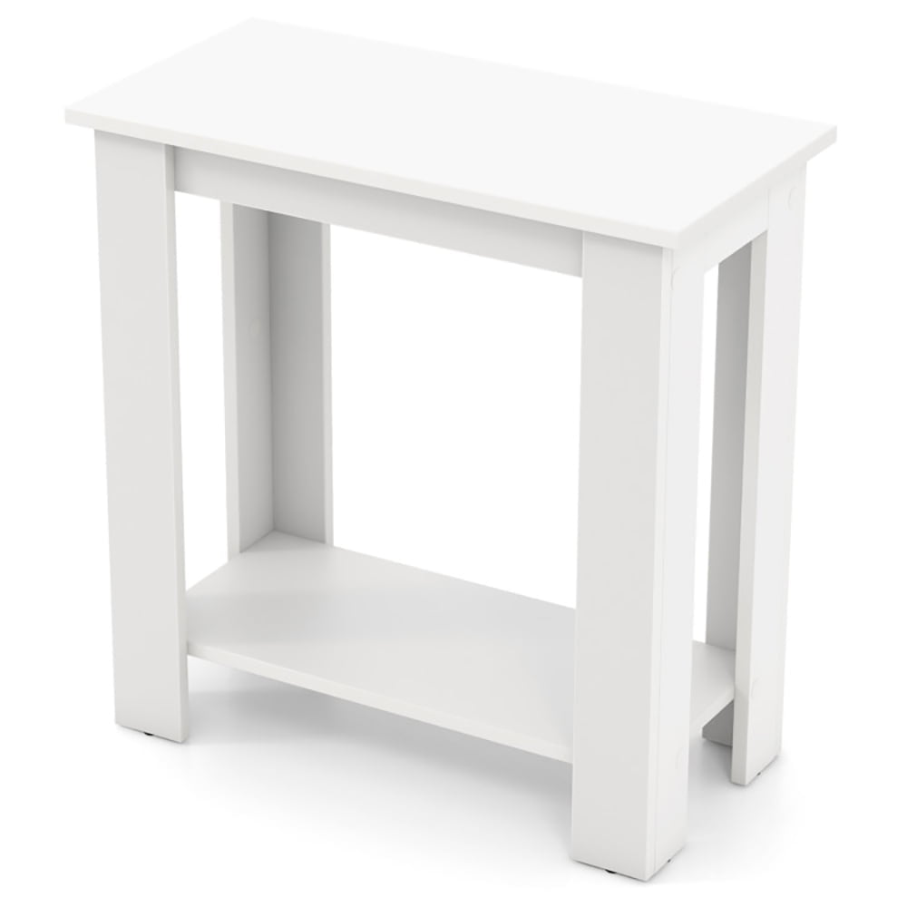 Demi Bonn 2-Tier Modern End Table with Storage Shelf, Compact Sofa Side Table, Bed Side Table, for Living Room, Bedroom, White