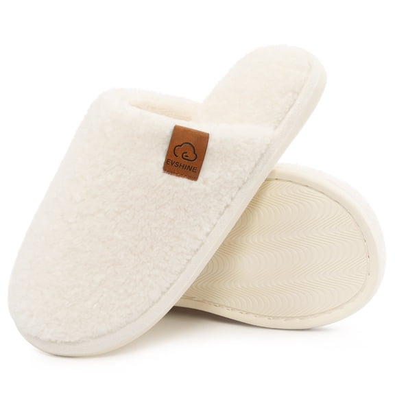 Litfun Women's Fuzzy Slippers Winter Comfy Indoor House Slippers Soft Memory Foam Shoes, Beige