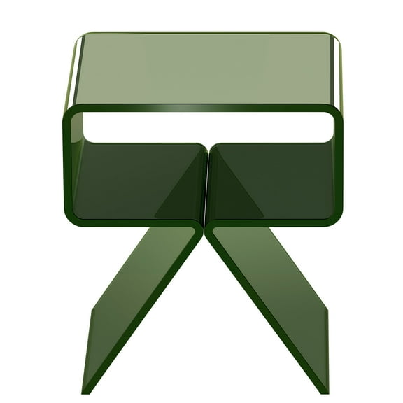 KFFKFFAcrylic Nightstand Side Table, Contemporary Clear Bedside Table with Storage Shelf, Transparent Compact End Table for Living Room, Bedroom, Home Decor, Ready to Use, 11.8 x 15.4 x 17 in (Green)