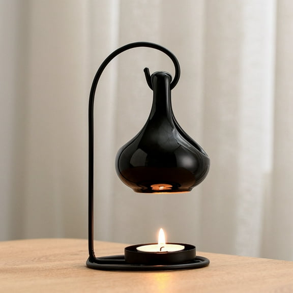Warmself Delicate Romantic Ceramics Tealight Candle Holder Oil Tart Burner Aroma Diffuser Furnace Home Decoration Black Water Droplet Hanging Furnace