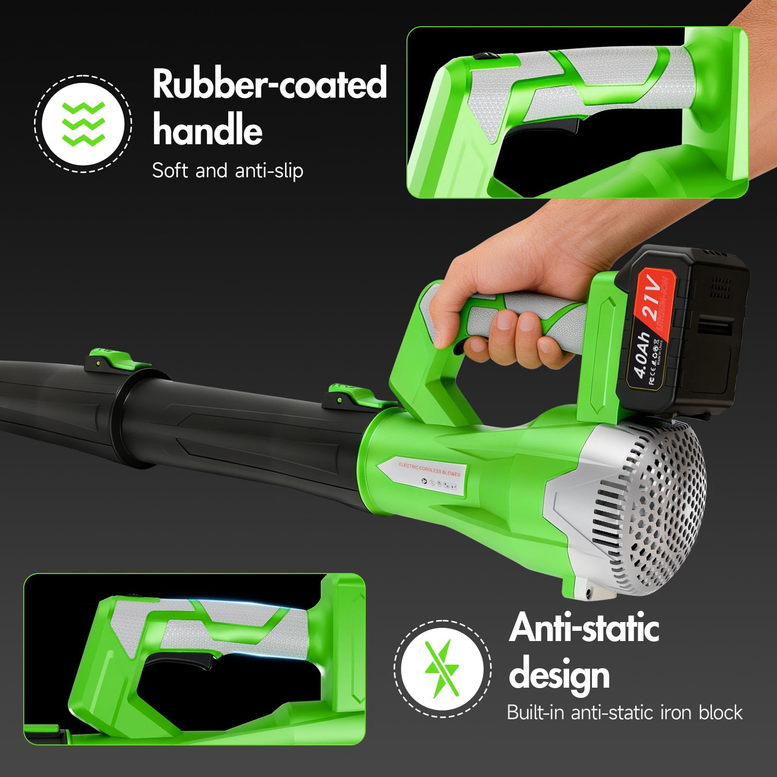 CATGOOD 21V Cordless Leaf Blower 750CFM 200MPH, 6 Speed Electric Leaf Blower with 2×4.0Ah Batteries for Lawn, Patio, Yard and Dust Cleaning
