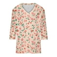 thumbnail image 5 of Sakmal Going Out Tops for Women Pink 3/4 Sleeve Floral V-Neck T-Shirts Ladies Shirts $5, 5 of 5