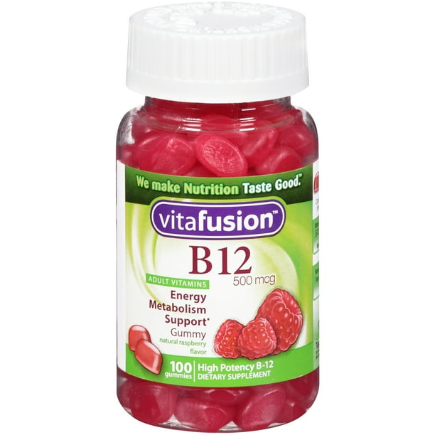 Vitafusion Adult Vitamin B12 Gummies, Raspberry, 500 mcg, 100 Ct