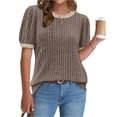 thumbnail image 4 of Womens Short Sleeve Sweater Textured Tunic Tops 2026 Spring Summer Business Casual Blouse Khaki 2XL, 4 of 5