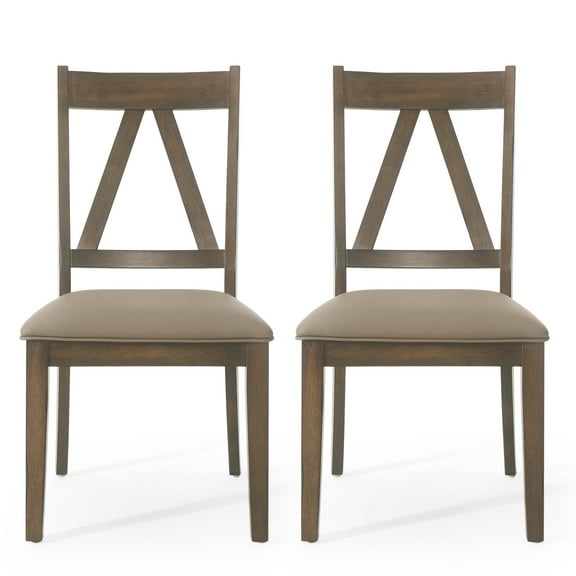 Grover Farmhouse Upholstered Wood Dining Chairs, Set of 2, Antique Brown