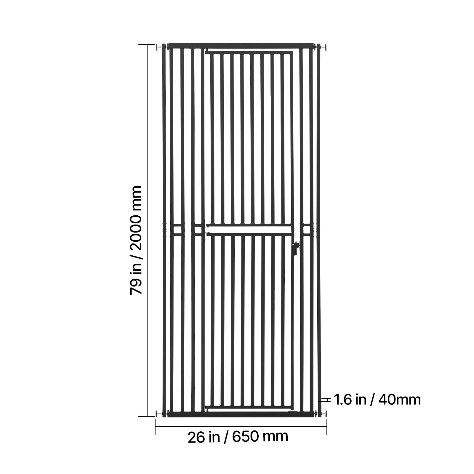 KFFKFF Extra Tall Pet Gate for Cats, Adjustable Width 28-34 in, 78.7 in High Dog Gate, Includes Pressure and Wall Mount Kits, 1.2 in Narrow Bar Spacing, Suitable for Stairs, Doorways, White