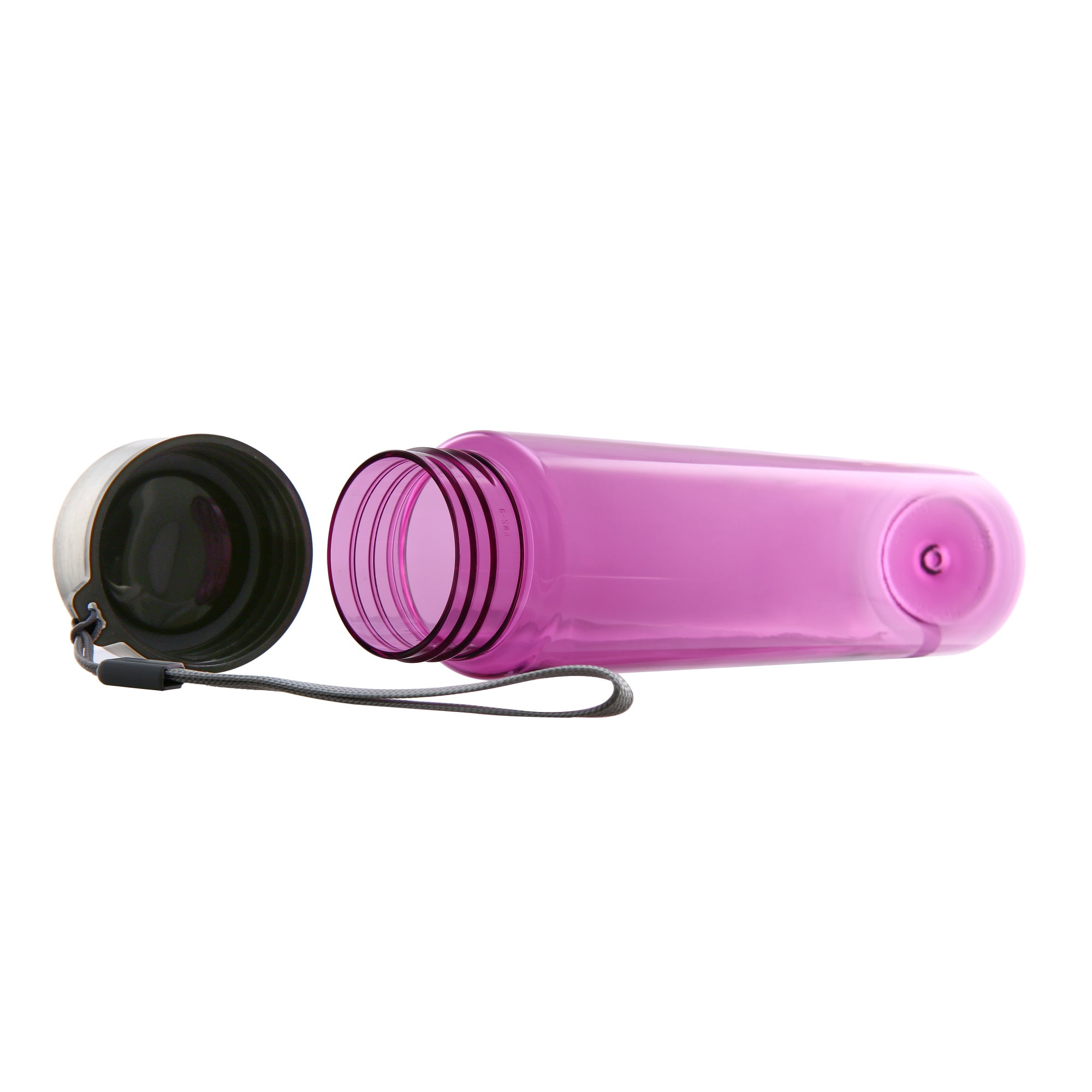 Mainstays 18 oz Plastic Purple Water Bottle Stainless Steel Screw Cap Lid with Strap, 1 Each Included