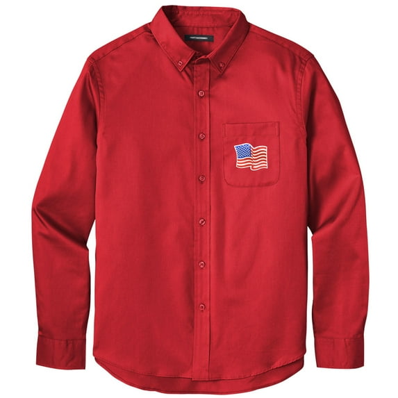 Men's US WAVING FLAG PATCH Twill Shirt with Pocket, Extra-Small Rich Red