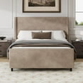 thumbnail image 1 of Queen Size Upholstered Platform Bed Frame, Wingback Bed with 50.7" Headboard, Corduroy/Solid Wood Leg/No Box Spring Needed/Noise Free/Taupe, 1 of 7