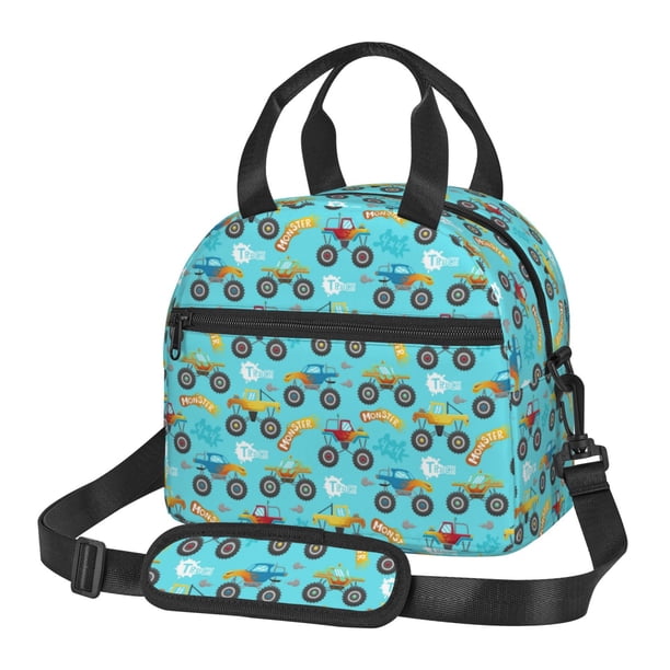 Disketp Cartoon Monster Truck Lonchera Térmica para Mujer y Hombre, Bolsa de Almuerzo Reutilizable e Impermeable para Trabajo, Viajes y Picnic