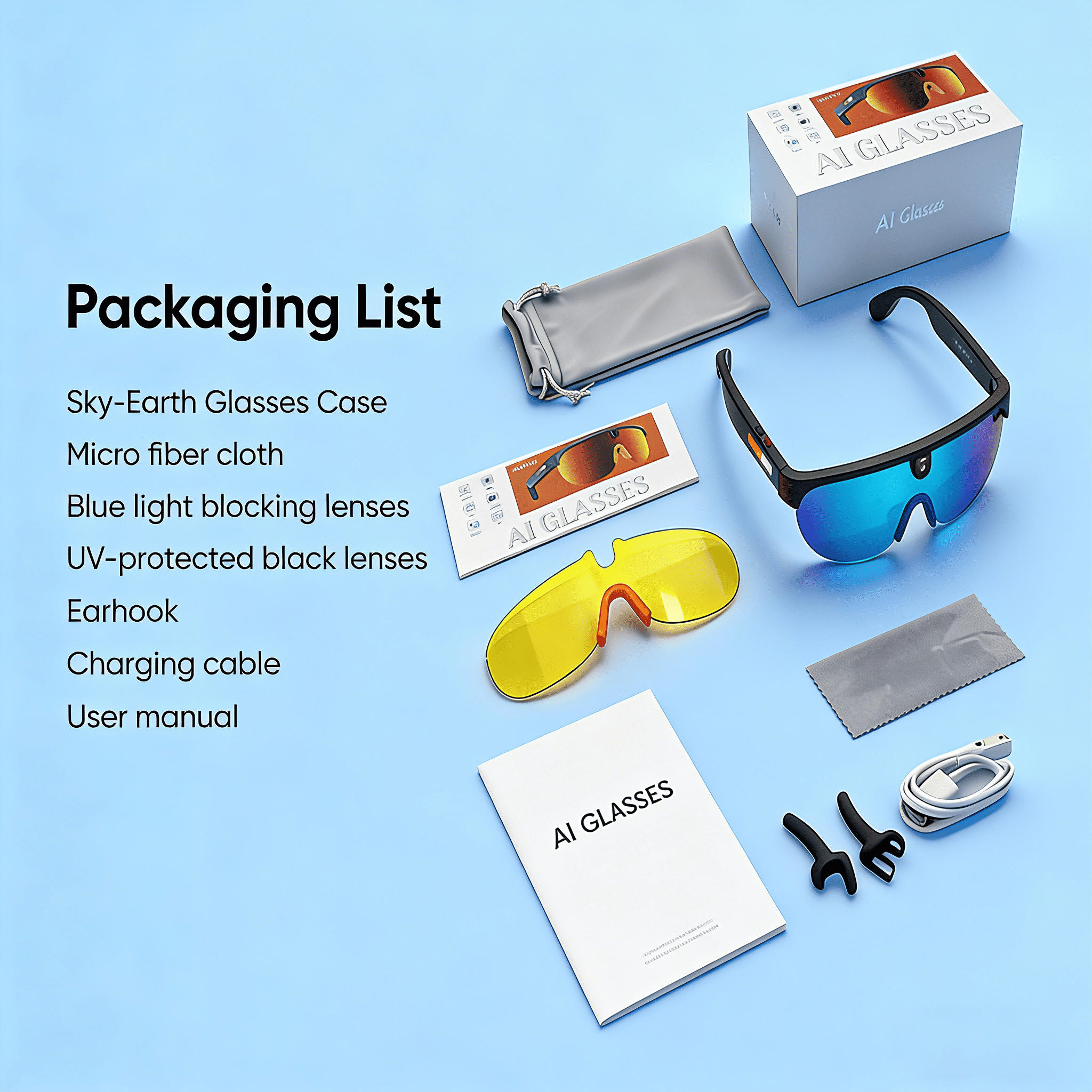 Wiher AI Smart Camera Glasses, Outdoor Sports Glasses with 4K 8MP 1200P HD Anti-Shake Camera Sunglasses for Men and Women, for Outdoor Sports Cycling Hiking Skiing(Blue)