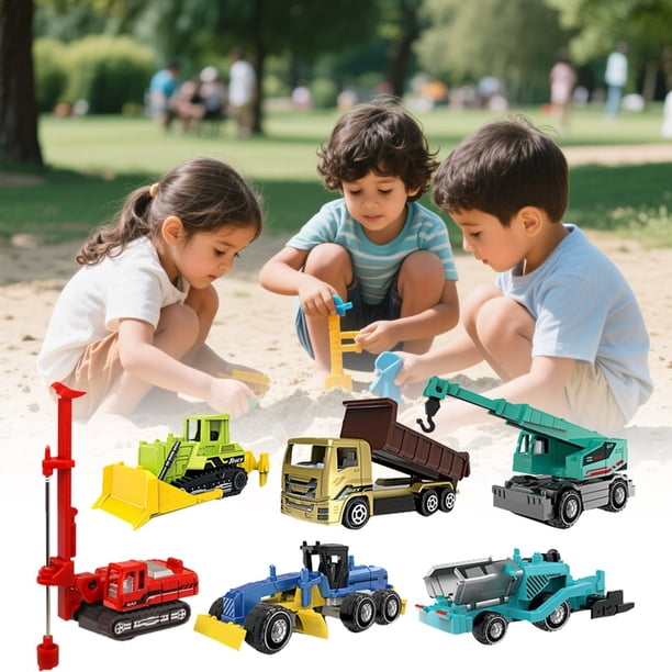 Set De Vehículos De Construcción De Aleación A Escala 1:64 6 Mini Camiones De Ingeniería Con Sorpresa (Adorno Para Tartas Y Coleccionable)