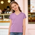 thumbnail image 4 of Girl Shirt Short Sleeve V Neck Tshirts Soft Casual Tops for Girls 9-10 Years, 4 of 5