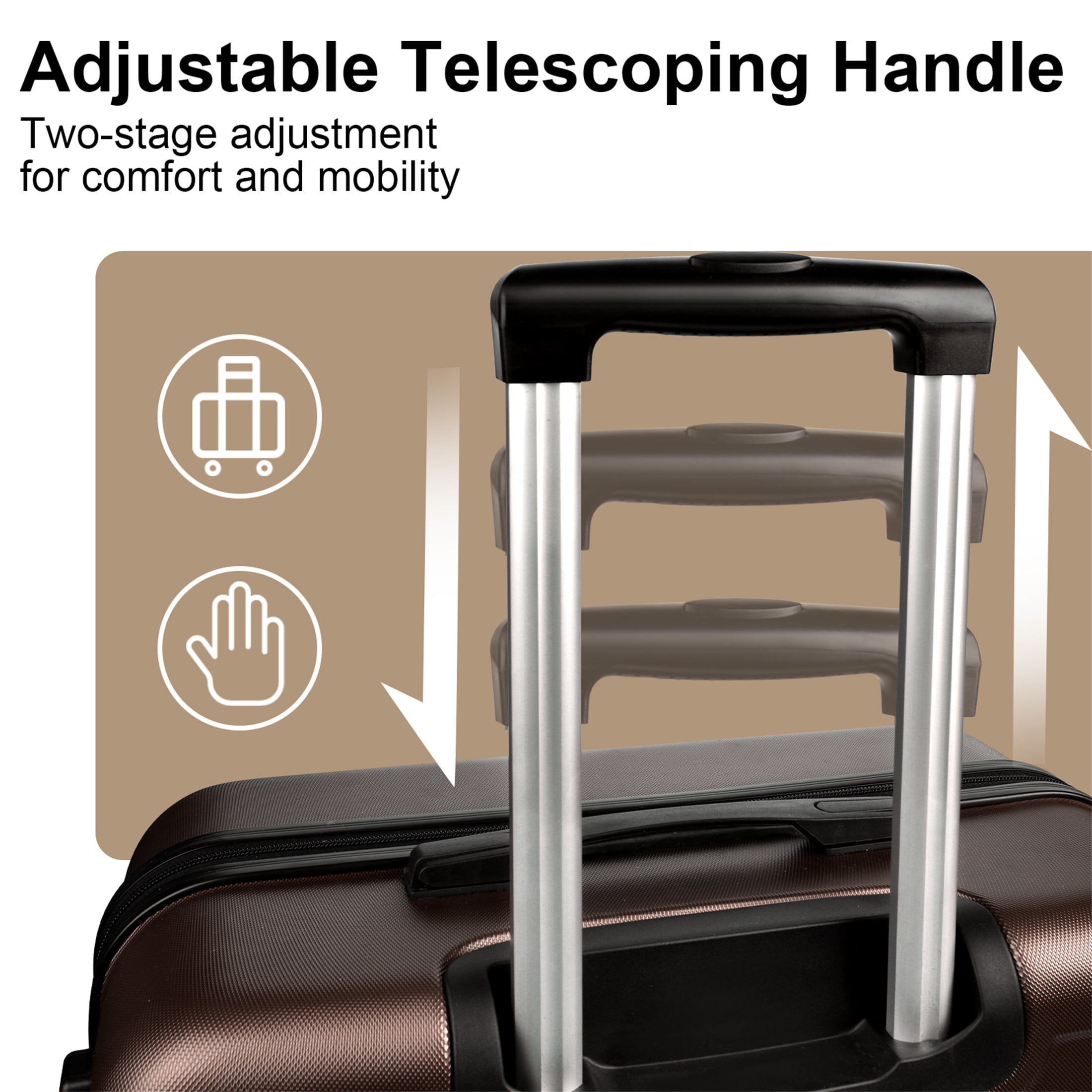 Aukfa 3 Piece Luggage Set, Hardside Carry on Suitcase w/ Double Wheels, Brown (20/24/28)