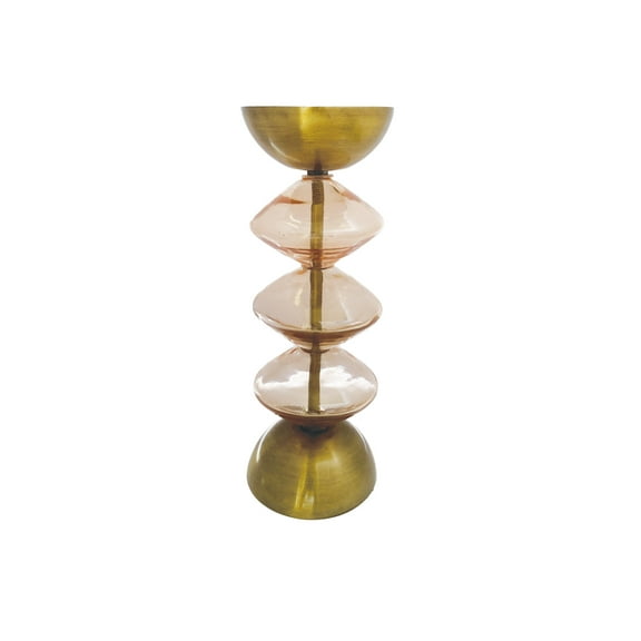 Creative Co-Op Reclaimed Glass and Metal Decorative Pillar Candle Holder, Gold and Pink
