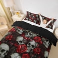 thumbnail image 3 of Homewish Spooky Skull Skeleton Twin Duvet Cover,Gothic Halloween Twin Bedding,Red Rose Floral Comforter Cover,Black Reversible,2 Pieces,1 Duvet Cover and 1 Pillowcase, 3 of 6