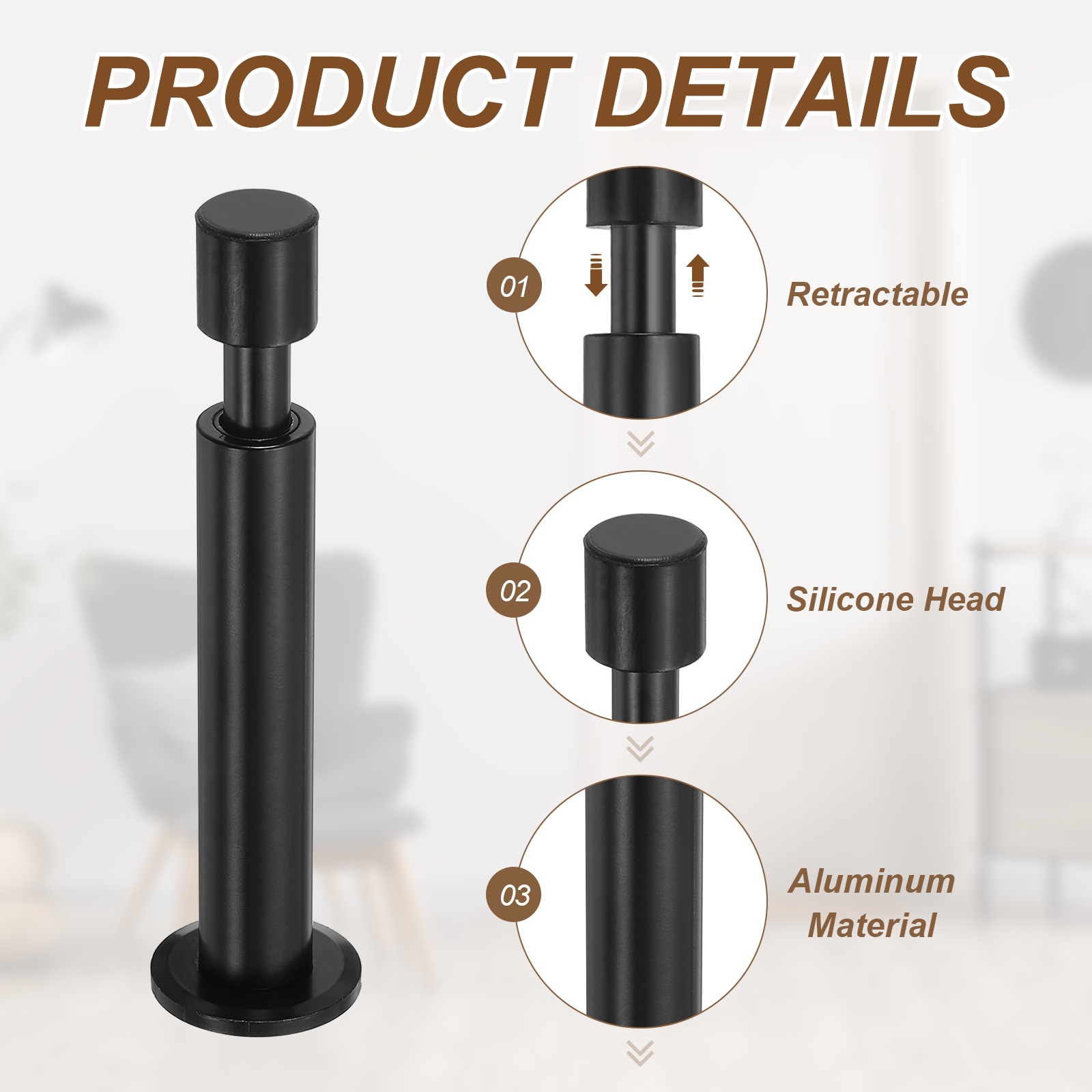 Uxcell 5 Pcs Doorstops, Aluminum Door Stop Metal Wall Protector Doorstop Long Solid for Home Office Shopping Mall to Protect Wall Door, Black