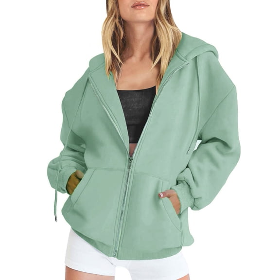 JBXKXYW Zip Up Hoodie Women Women's Fall Jacket Oversized Pocket Sweatshirt Casual Drawstring Clothing Zipper Track Jacket Solid Color Long Sleeve Hooded Top Sudaderas Para Mujer (Mint Green,S)