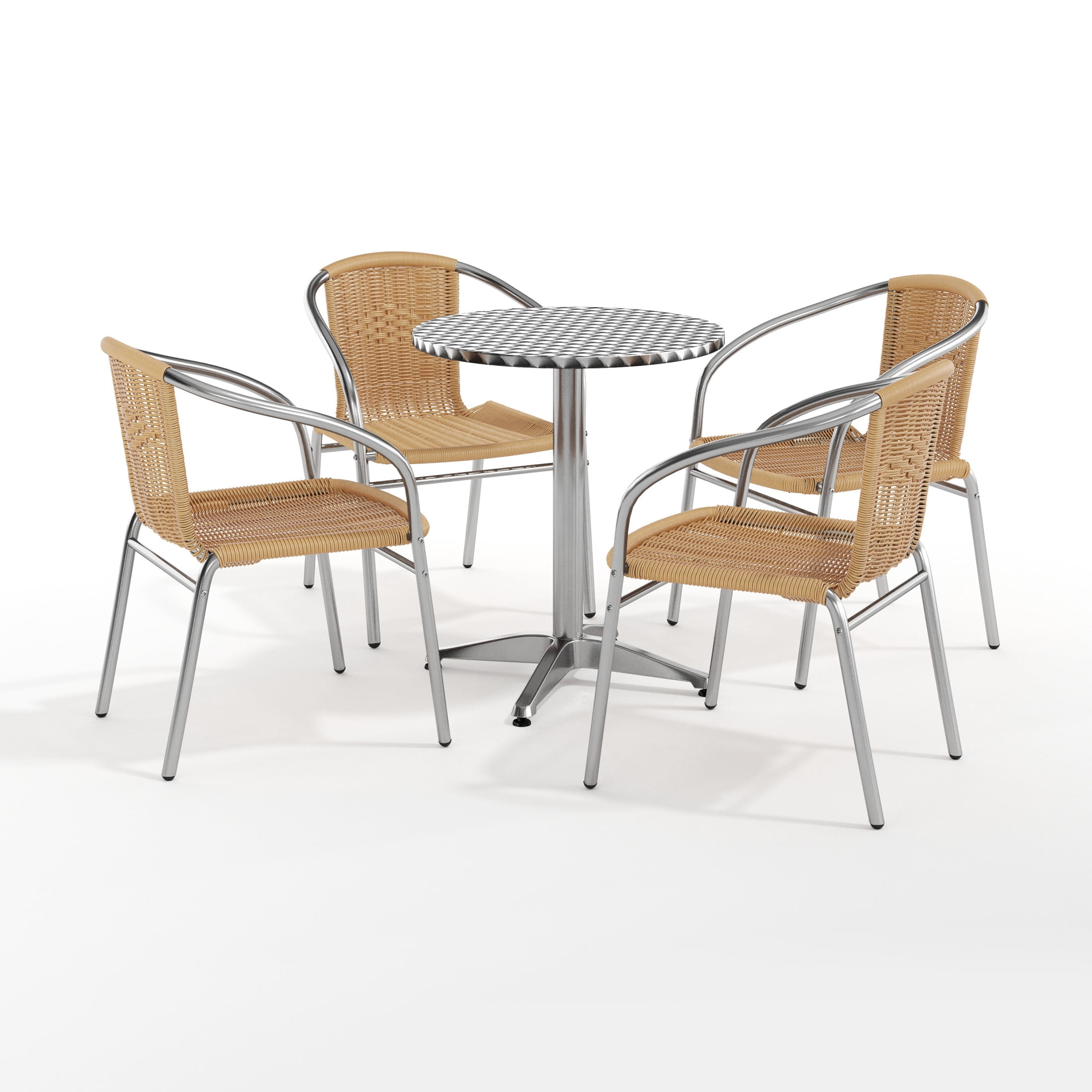 Flash Furniture 23.5'' Round Aluminum Indoor-Outdoor Table Set with 4 Beige Rattan Chairs