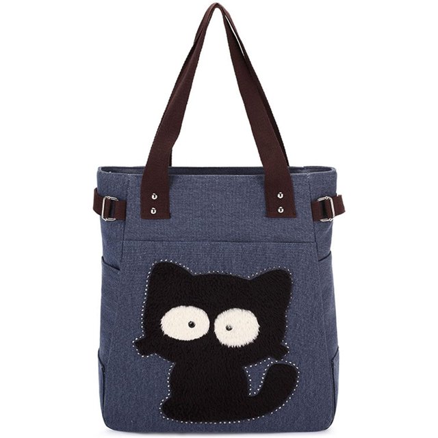 Cute Cat Multifunction Canvas Zipper Handbag Shoulder Lunch Tote Bag