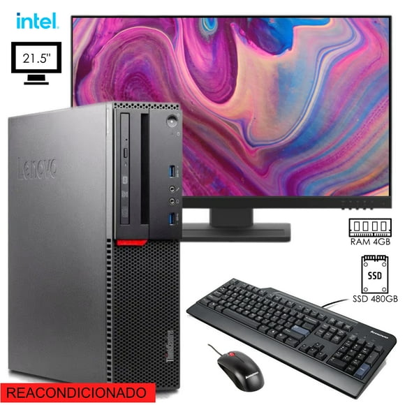 PC CPU Thinkcentre M900 Lenovo Core i5 6ta gen RAM 4GB SSD 480GB monitor 23.8" (reacondicionado)