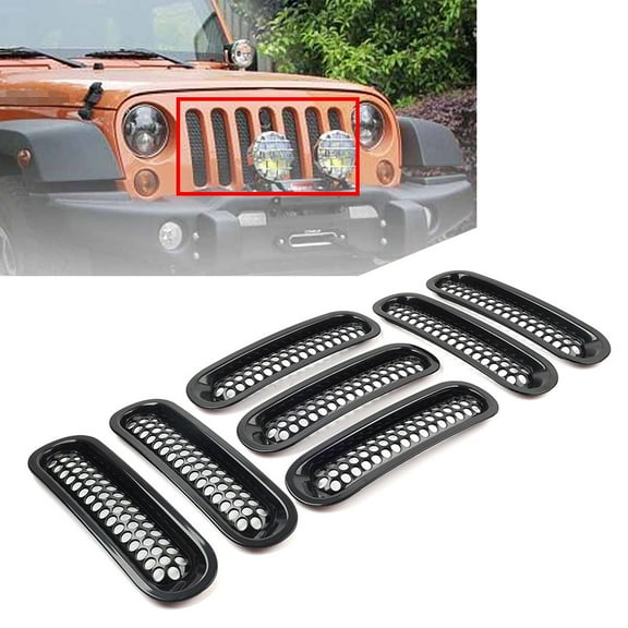 NS 7 PCS/Sets Front Grille Trim Inserts Mesh Grill Guard Cover Auto for Jeep Wrangler JK, JKU, Unlimited, Sports, Sahara, Freedom, Rubicon 2-Door & 4-Door 2007-2017