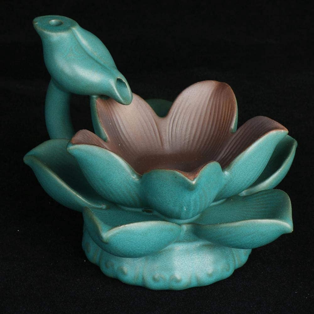 Handmade Ceramic Incense Holder, Backflow Incense Burner with LED Lotus Leaf Figurine Incense Cone Holders Home Decor Gift Decorations Statue Ornaments