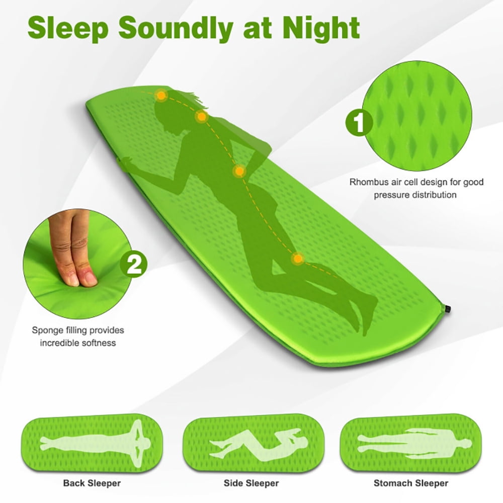 Topcobe Inflatable Sleeping Pad with Carrying Bag, Outdoor Portable Camping Bed for Travel, Green