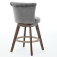 thumbnail image 6 of 26" Counter Height Bar Stools Set of 2, 360° Swivel Stools with Back & Hand-Tufted Button-Trimmed Edges, Upholstered Velvet on Wood Legs - Gray, 6 of 9
