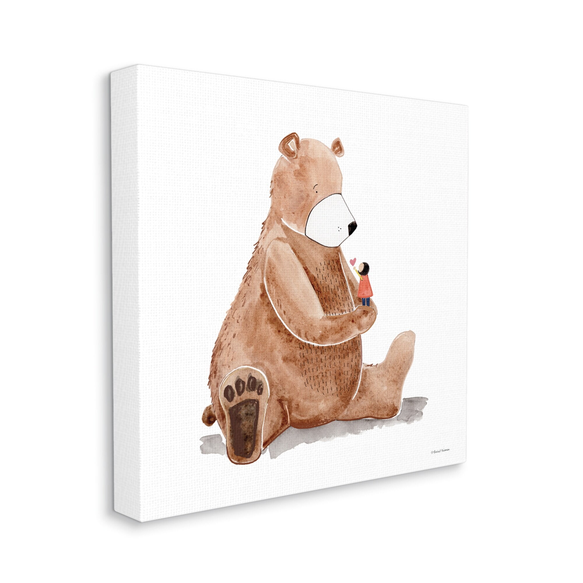 Stupell Industries Child Loving Heart Big Brown Teddy Bear Painting Gallery Wrapped Canvas Print Wall Art, Design by Rachel Nieman