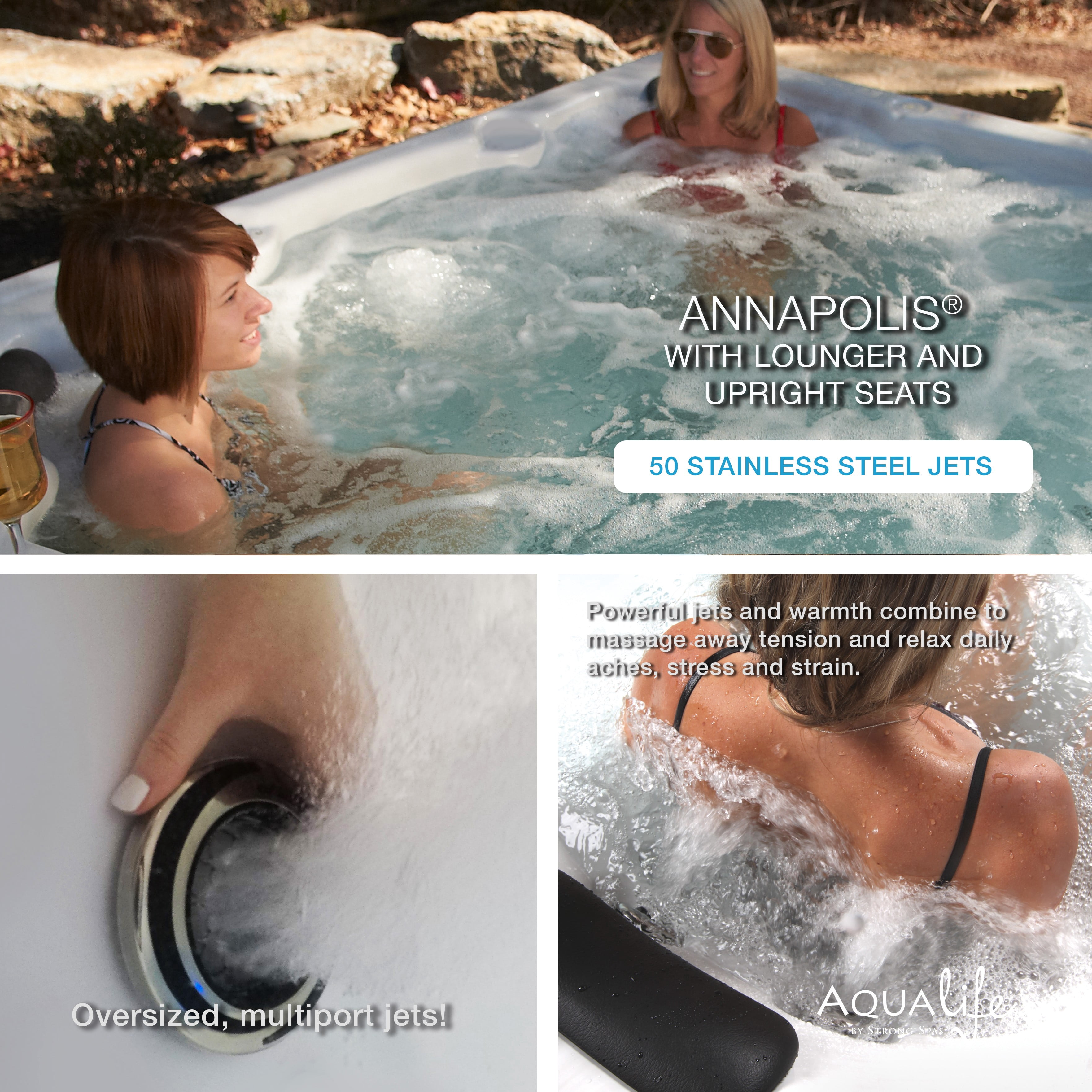 Aqualife by Strong Spas Annapolis 6 Person Lounger Hot Tub, 50 Jets, 2 Pumps, Gray