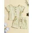thumbnail image 2 of Faithtur Infant Boys Summer Outfits Solid Color Buttons Short Sleeve Crew Neck T-Shirts and Elastic Waist Shorts 2Pcs Clothes Set, 2 of 9
