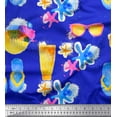 thumbnail image 1 of Soimoi Blue polyester Crepe Fabric Star,Slippers & Goggles Summer Designs Decor Fabric Printed Yard 52 Inch Wide, 1 of 1
