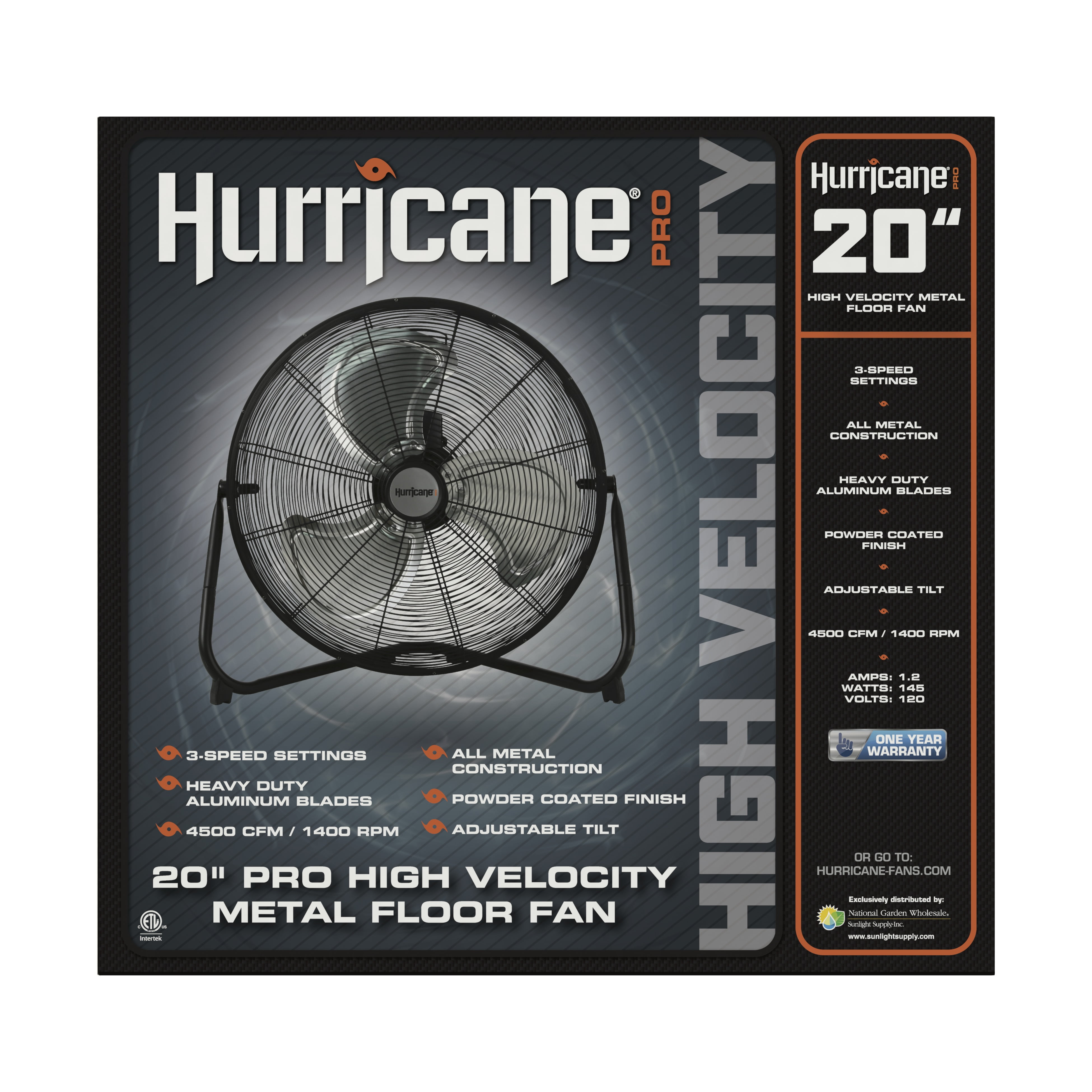 Hurricane Pro 20 Inch 3 Adjustable Speed High Velocity Metal Fan, Black