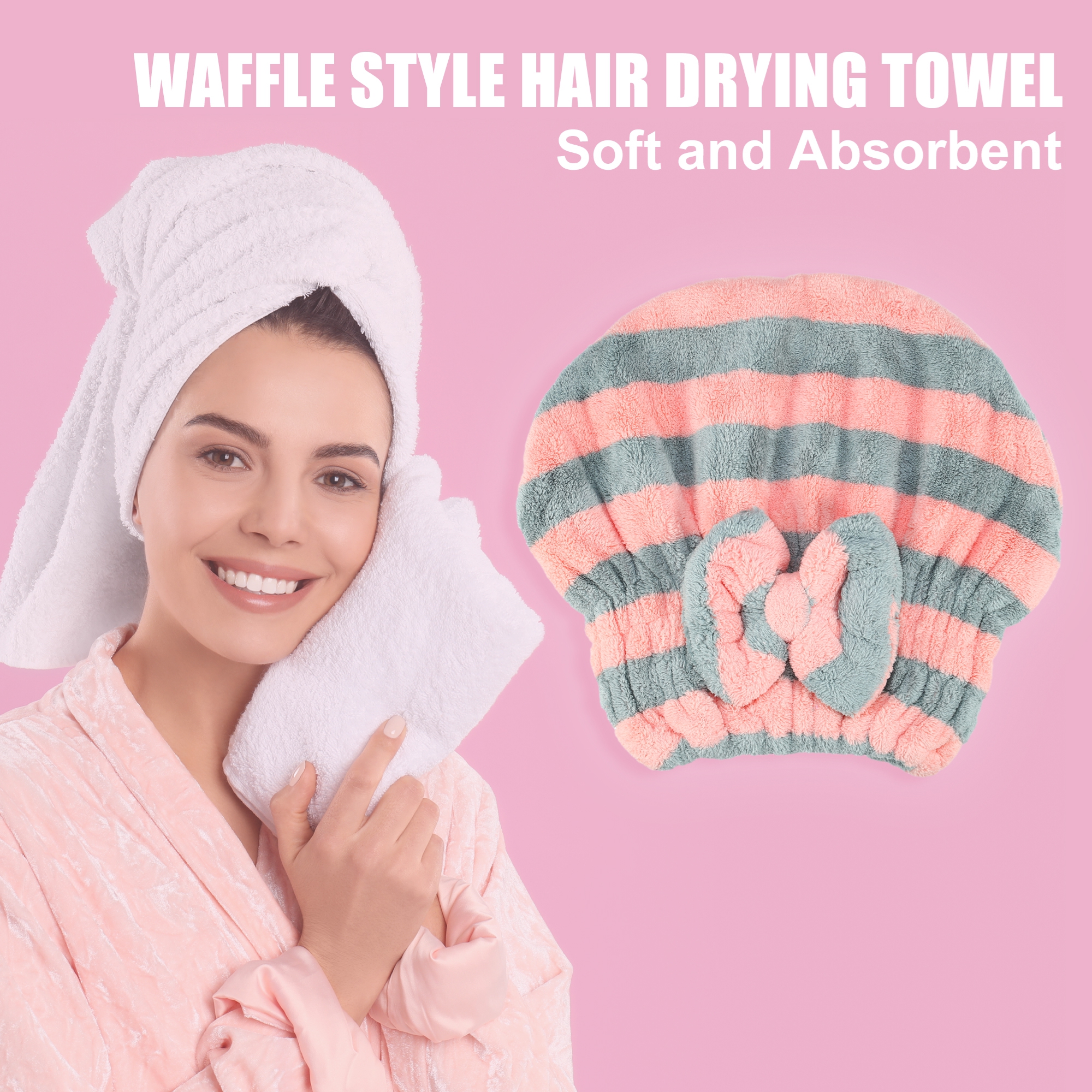 Unique Bargains Strong Absorbent Coral Fleece Hair Drying Towel Dry Cap Gray Pink