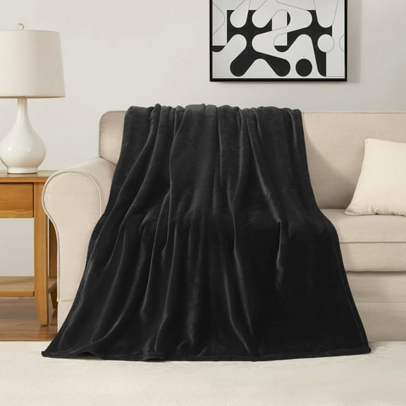 The Sheet Lab Solid Plush Microfiber Throw Blanket, Black, 50" x 70"