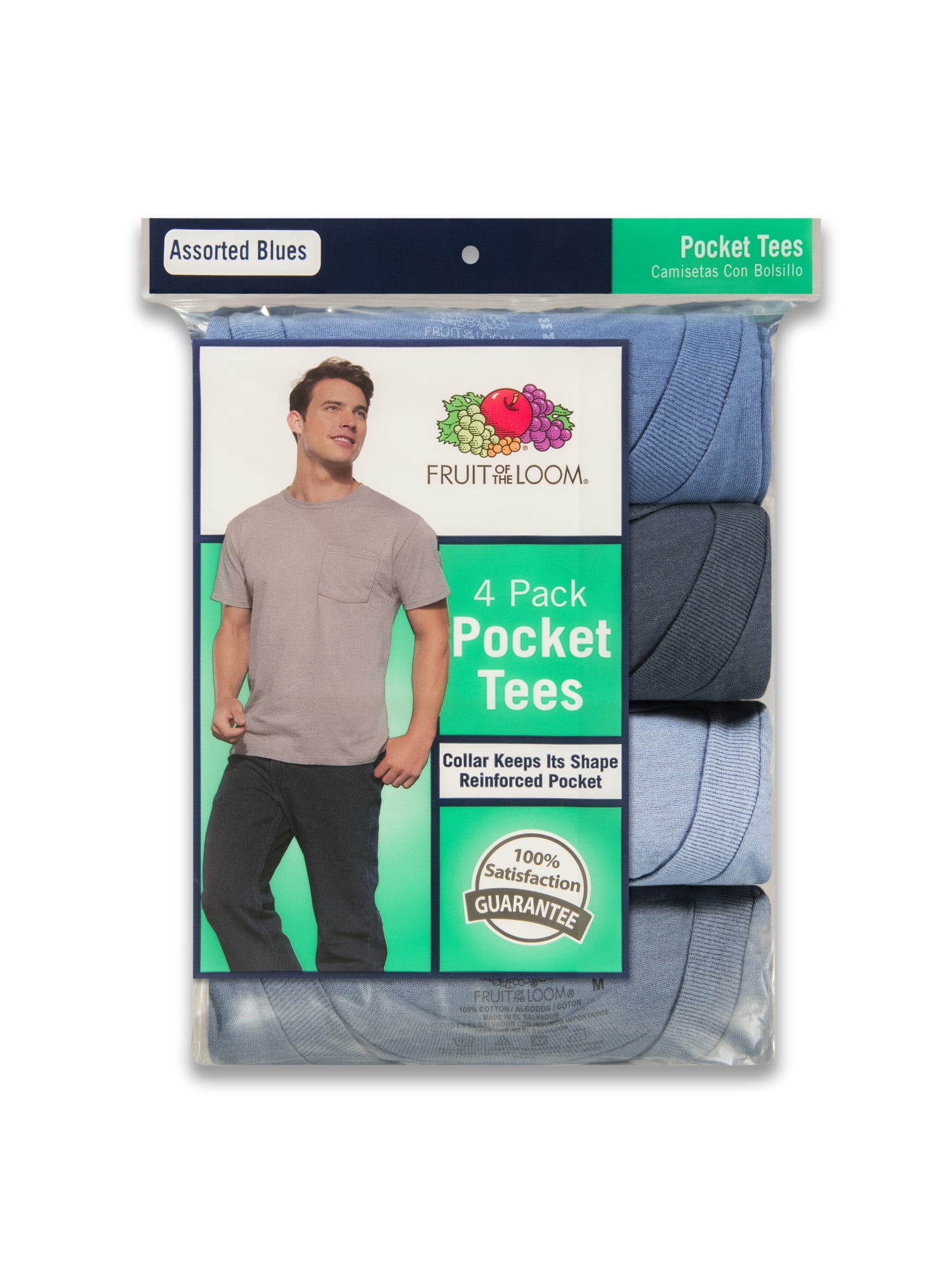 Fruit of the Loom Men's Short Sleeve Tonal Blue Pocket T-Shirts, 4 Pack ...