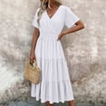 thumbnail image 4 of ClodeEU Women's V Neck Short Sleeve Tiered Midi Dress,Casual Flowy A-Line Sundress White,Women's Plus XL, 4 of 7