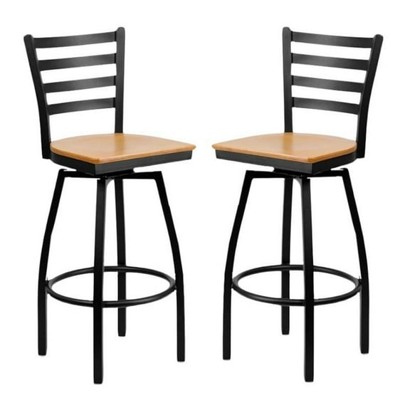 Home Square Hercules 30" Swivel Metal Bar Stool in Black and Natural - Set of 2