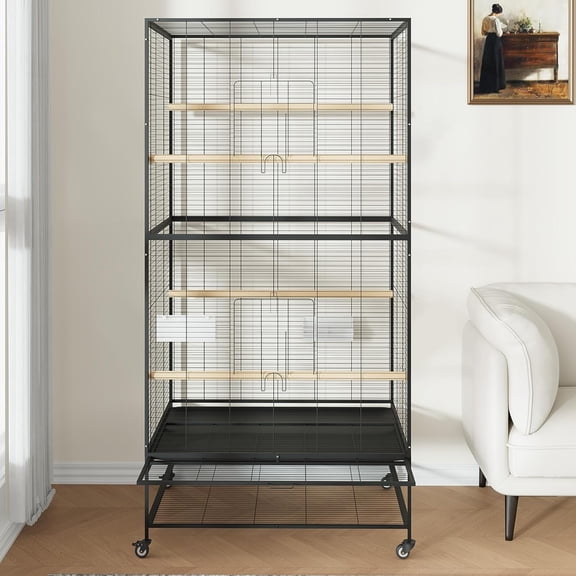 Bird Cage.52 Inch Large Bird Cage with Rolling Storage Stands.Bird Flight Cage.Wrought  Standing Large Parrot Parakeet Flight Birds Cages with  Out Tray Parrot Metal Parakeet Cages with Woode