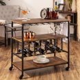 45in Industrial Wood Shelf Bar & Wine Storage Service Cart Trolley w