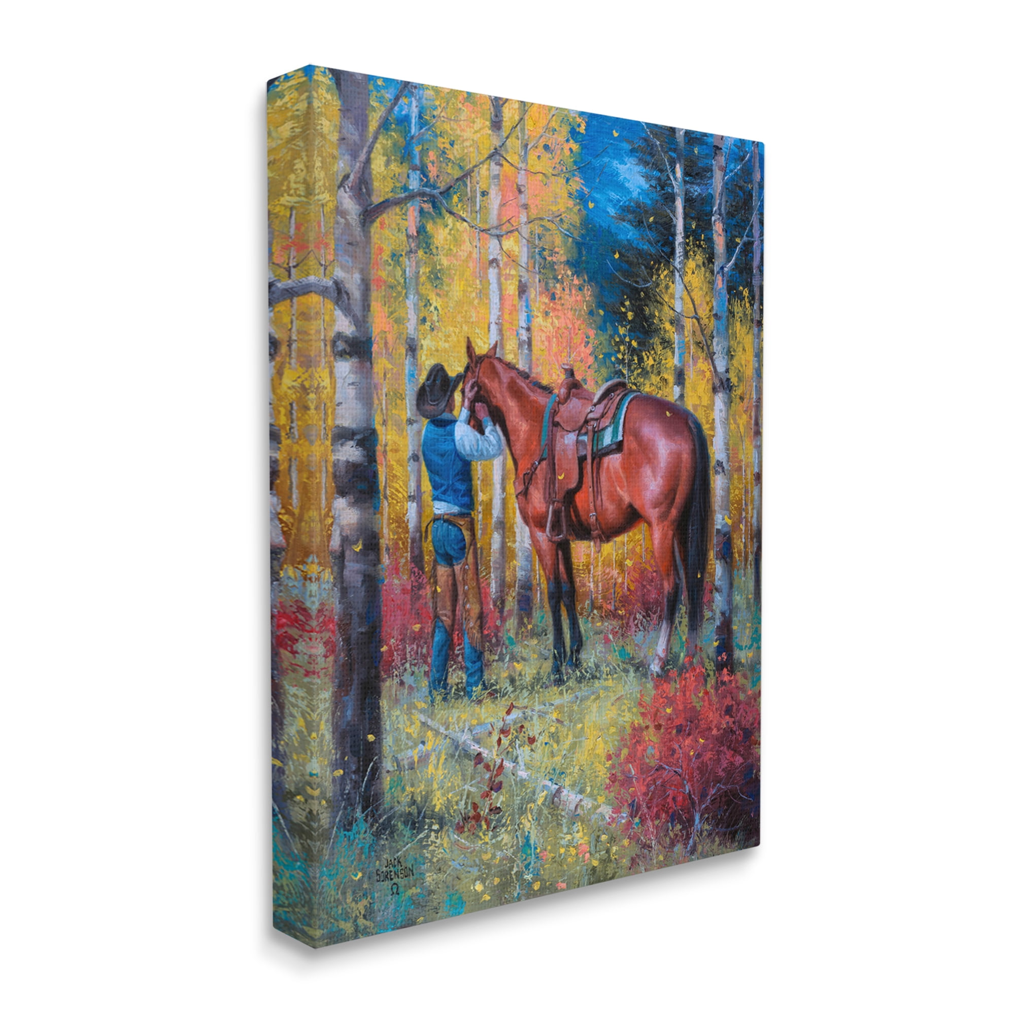 Stupell Industries Cowboy Strapping Colt Horse Wild West Fall Forest,36 x 48, Design by Jack Sorenson
