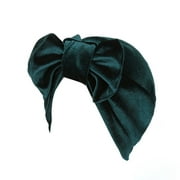 ENJOYW Shirring Elastic Velvet Headscarf Cap Detachable Bow Solid Color Head Wrap Hair AccessoriesVelvet