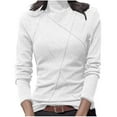 thumbnail image 2 of Womens Long Sleeve Tops Women's Close Fitting Solid Color Round Neck Stand Up Collar Top Base Shirt T-shirt With Velvet Base Long Sleeved Round Neck Top/shirt,White,L, 2 of 5