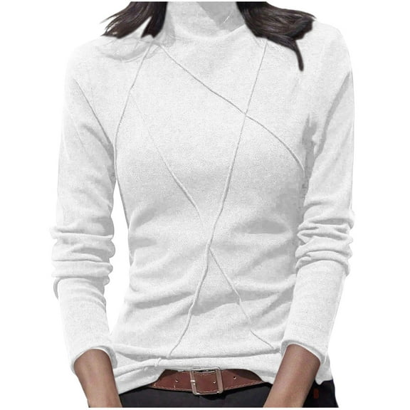 Annhoo Fleece Sweater for Women Striped Solid Color Mock Neck Long Sleeve Shirts Casual Fall Winter Warm Trendy Clothes