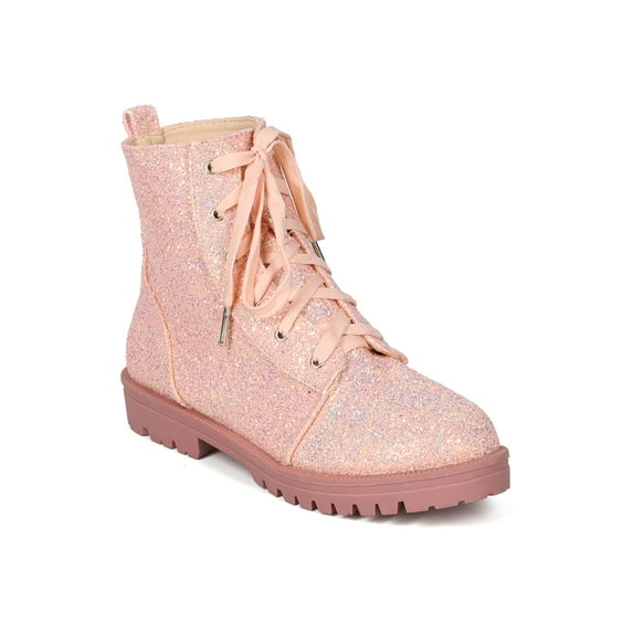 Women Glitter Encrusted Lace Up Combat Bootie - IA26 By Cape Robbin Collection