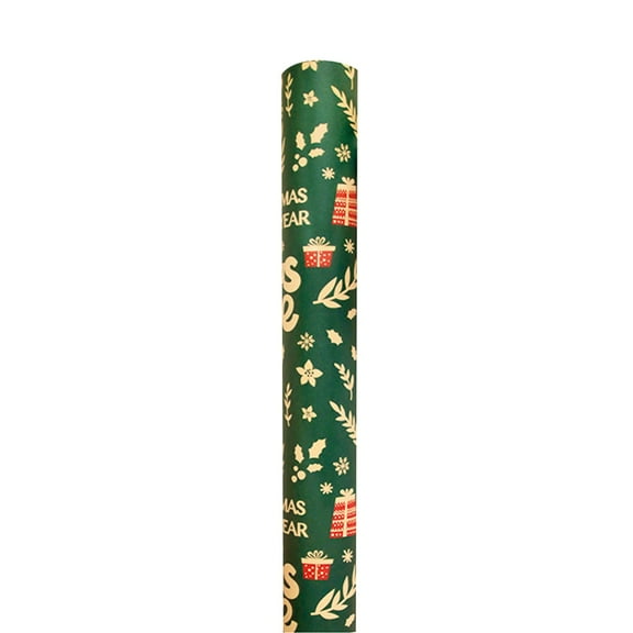 Vintage Recyclable Christmas Wrapping Paper Rolls, Brown Kraft Wrapping Paper with Red and Green Pattern, Holiday Gift Wrapping Paper Christmas Rolls, 27.6x20 inch, 1 sheet