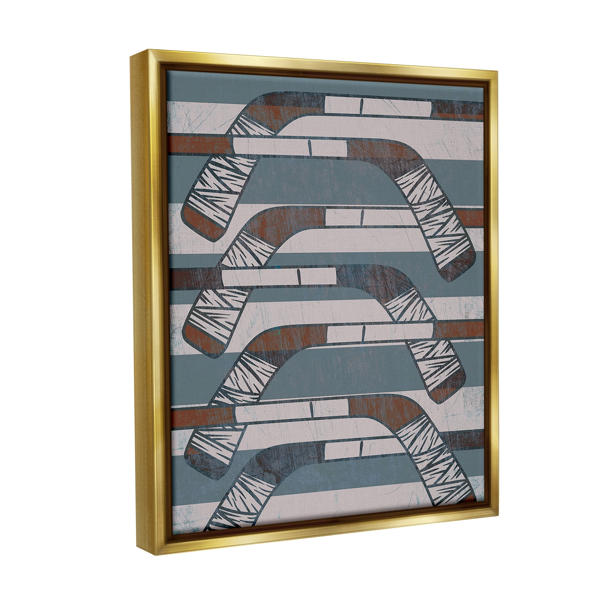Stupell Industries Crossed Hockey Sticks Sports Painting Gold Floater Framed Canvas Art Print Wall Art, 25 x 31